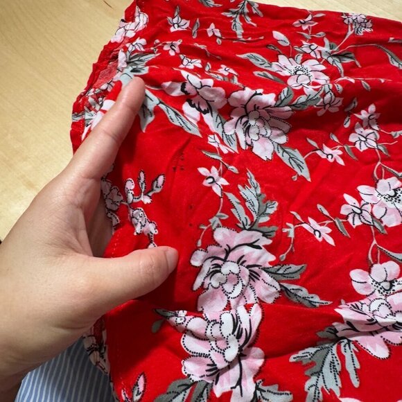 🦋 LULUS Esperanza Red Floral Print Midi Dress XS Side Slit Casual Boho Cute - Picture 6 of 6